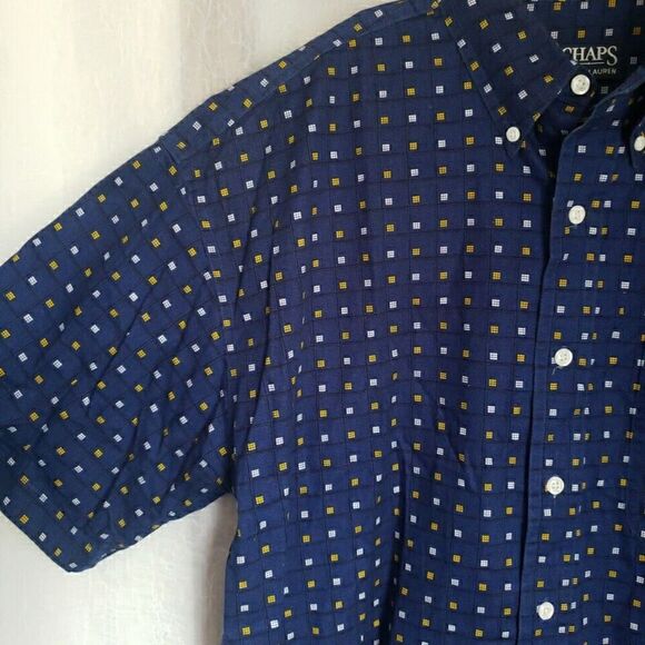 Chaps Ralph Lauen Mens Shirt Size Med Short Sleeve Button Up Blue 100% Cotton - Picture 3 of 13